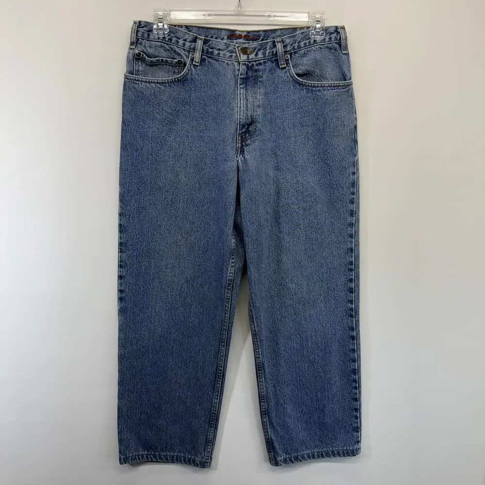 Eddie Bauer Jeans Mens 34x27 Premium Blue Denim Straight Leg Classic Fit Cotton